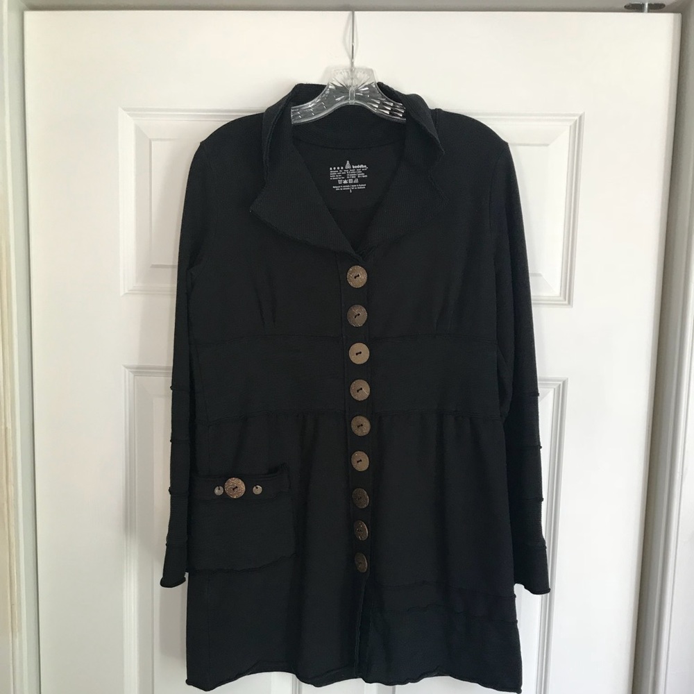 Neon Buddha Black Cotton Long Jacket